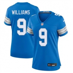 Women Detroit Lions 9 Jameson Williams blue 2024 F U S E Vapor Limited Stitched Jersey