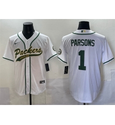Men Green Bay Packers 1 Micah Parsons White Cool Base Stitched Baseball Jersey Men Green Bay Packers 1 Micah Parsons White Cool Base Stitched Baseball Jersey