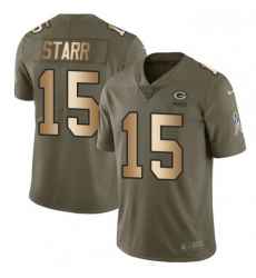 Men Nike Green Bay Packers 15 Bart Starr Limited OliveGold 2017 Salute to Service NFL Jersey