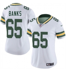 Women Green Bay Packers 65 Aaron Banks White 2025 Vapor Untouchable Limited Stitched Jersey
