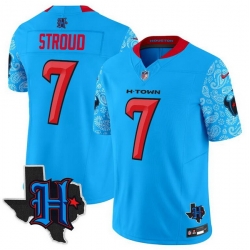 Men Houston Texans 7 C J  Stroud Blue F U S E  2024 Texas Patch V4 Vapor Limited Stitched Football Jersey