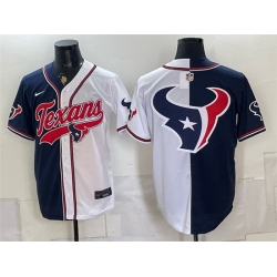 Men Houston Texans Team Big Logo Navy White Split With Patch Cool Base Stitched Baseball Jerseys