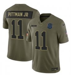 Men Indianapolis Colts 11 Michael Pittman Jr  Olive 2025 F U S E  Salute to Service Limited Stitched Football Jersey