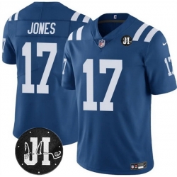 Men Indianapolis Colts 17 Daniel Jones Blue Jim Irsay Patch Vapor Stitched Jersey