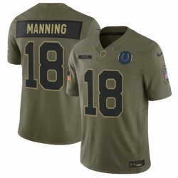 Men Indianapolis Colts 18 Peyton Manning Olive 2025 F U S E  Salute to Service Limited Stitched Football Jersey