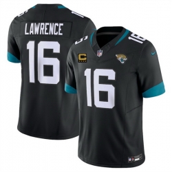 Men Jacksonville Jaguars 16 Trevor Lawrence Black 2025 With 4 Star C Patch F U S E  Vapor Limited Stitched Football Jersey