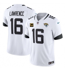 Men Jacksonville Jaguars 16 Trevor Lawrence White 2025 F U S E With 4 Star C Patch Vapor Limited Stitched Football Jersey Men Jacksonville Jaguars 16 Trevor Lawrence White 2025 F U S E With 4 Star C Patch Vapor Limited Stitched Football Jersey