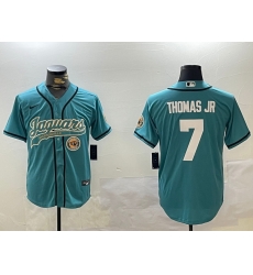 Men Jacksonville Jaguars 7 Brian Thomas Jr Teal With Patch Cool Base Stitched Baseball Jersey 2