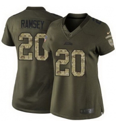 Nike Jaguars #20 Jalen Ramsey Green Womens Stitched NFL Limited Salute to Service Jersey