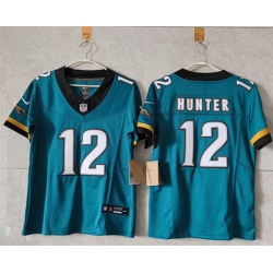 Women Jacksonville Jaguars 12 Travis Hunter Teal 2024 F U S E Prowler Throwback Vapor Limited Stitched Football Jersey 