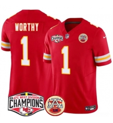 Men Kansas City Chiefs 1 Xavier Worthy Red F U S E  2024 AFC West Division Champions Vapor Limited Stitched Football Jersey