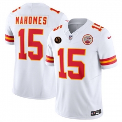 Men   Kansas City Chiefs 15 Patrick Mahomes White 2025 F U S E  John Madden Patch Vapor Untouchable Limited Stitched Football Jersey