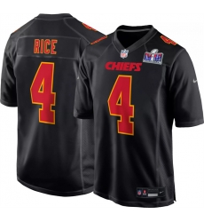 Men Kansas City Chiefs 4 Rashee Rice Black 2024 Super Bowl LVIII Patch Limited Stitched Game Jersey