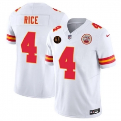 Men   Kansas City Chiefs 4 Rashee Rice White 2025 F U S E  John Madden Patch Vapor Untouchable Limited Stitched Football Jersey
