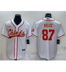 Men Kansas City Chiefs 87 Travis Kelce White With Patch Cool Base Stitched Baseball Jersey