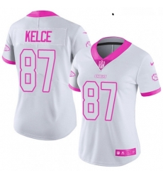 Womens Nike Kansas City Chiefs 87 Travis Kelce Limited WhitePink Rush Fashion NFL Jersey