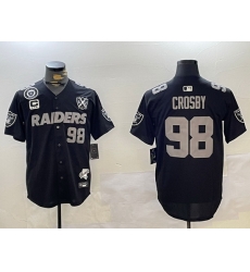 Men Las Vegas Raiders 98 Maxx Crosby Black With Nevada Silver Stat Patch And 65th Anniversary Patch 3 Star C Patch Stitched Baseball Jersey 3