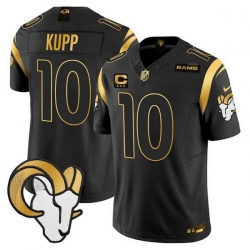 Men Los Angeles Rams 10 Cooper Kupp Black Gold 2025 F U S E  With 3 Star C Patch Vapor Untouchable Stitched Football Jersey