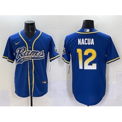Men Los Angeles Rams 12 Puka Nacua Royal Cool Base Stitched Baseball Jersey