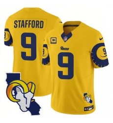 Men Los Angeles Rams 9 Matthew Stafford Gold 2025 4 Star C Patch F U S E  V2 Limited Stitched Football Jersey