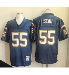 Men Los Angeles Chargers 55 Junior Seau Navy Throwback Stitched Jersey