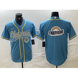 Men Los Angeles Chargers big logo Blue Cool Base Stitched Baseball Jersey