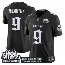Men Minnesota Vikings 9 J J  McCarthy Black 2025 F U S E  Kings of the North Patch Gothic Norseblood Edition Vapor Untouchable Limited Stitched Football Je