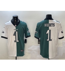 Men Philadelphia Eagles 1 Jalen Hurts White  26 Green Split Vapor Untouchable Limited Stitched Football Jersey