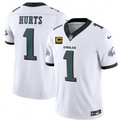 Men Philadelphia Eagles 1 Jalen Jurts White 2025 F U S E  With 4 Star C Patch Vapor Untouchable Limited Stitched Football Jersey