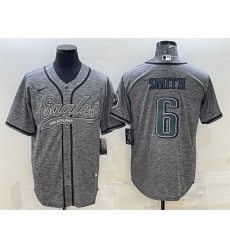 Men Philadelphia Eagles 6 DeVonta Smith Gray With Patch Cool Base Stitched Baseball JerseyS