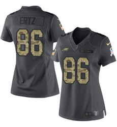 Nike Eagles #86 Zach Ertz Black Womens Stitched NFL Limited 2016 Salute to Service Jersey