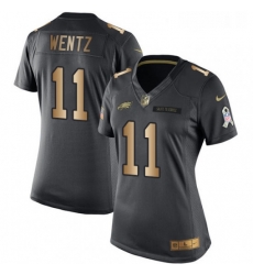 Womens Nike Philadelphia Eagles 11 Carson Wentz Limited BlackGold Salute to Service NFL Jersey