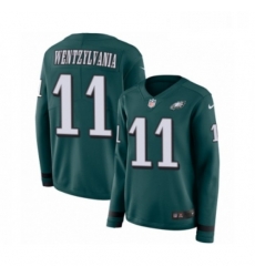 Womens Nike Philadelphia Eagles 11 Carson Wentz Limited Green Therma Long Sleeve Wentzylvania NFL Jersey