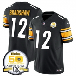 Men Pittsburgh Steelers 12 Terry Bradshaw Black 2024 F U S E 50th Anniversary Of Super Bowl IX Alternate Vapor Untouchable Limited Stitched Jersey