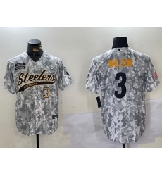 Men Pittsburgh Steelers 3 Russell Wilson 2024 Arctic Camo Salute To Service Stitched Baseball Jersey 2