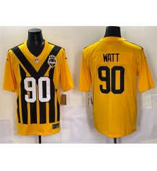 Men Pittsburgh Steelers 90 T J Watt Gold 1933 Throwback Alternate Stitched Football Jersey Men Pittsburgh Steelers 90 T J Watt Gold 1933 Throwback Alternate Stitched Football Jersey