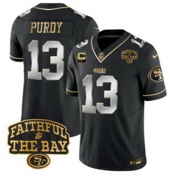 Men San Francisco 49ers 13 Brock Purdy Black 2025 F U S E  1 Star C With Faithful To The Bay Patch Limited V8 Stitched Football Jersey