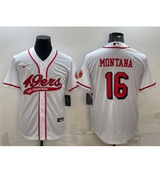 Men San Francisco 49ers 16 Joe Montana New White With Patch Cool Base Stitched Baseball Jersey