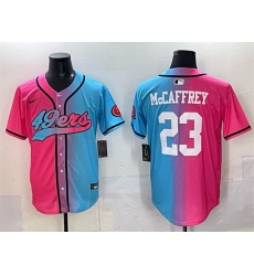 Men San Francisco 49ers 23 Christian McCaffrey Pink Blue Limited Stitched Baseball Jersey