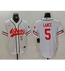 Men San Francisco 49ers 5 Trey Lance White With Patch Cool Base Stitched Baseball Jersey 2