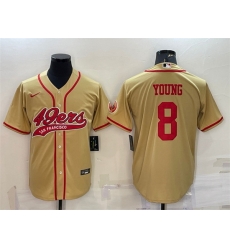 Men San Francisco 49ers 8 Steve Young Gold With Patch Cool Base Stitched Baseball Jersey