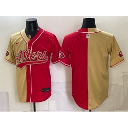 Men San Francisco 49ers Blank Gold Red Split Stitched Jersey 004