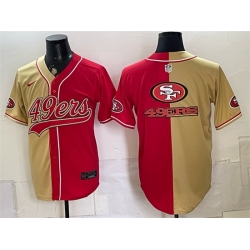 Men San Francisco 49ers Team Big Logo Gold Red Split Stitched Jersey