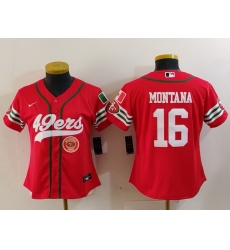 Women San Francisco 49ers 16 Joe Montana Red Mexico With Patch Cool Base Stitched Baseball Jersey 1