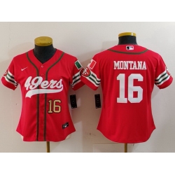 Women San Francisco 49ers 16 Joe Montana Red Mexico With Patch Cool Base Stitched Baseball Jersey 3