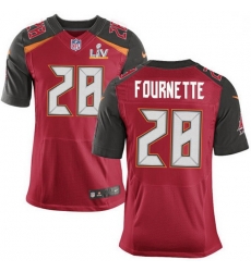 Men Tampa Bay Buccaneers 28 Leonard Fournette Red Team Color Men Super Bowl LV Bound Stitched NFL Vapor Untouchable Elite Jersey