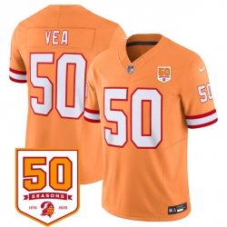 Men Tampa Bay Buccaneers 50 Vita Vea Orange 2025 F U S E  50th Anniversary Patch Vapor Limited Stitched Jersey