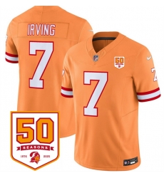 Men Tampa Bay Buccaneers 7 Bucky Irving Orange 2025 F U S E  50th Anniversary Patch Vapor Limited Stitched Jersey