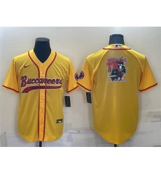 Men Tampa Bay Buccaneers Yellow Team Big Logo With Patch Cool Base Stitched Baseball Jersey