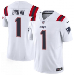Men New England Patriots  1 A J  Brown White 2026 F U S E  Vapor Limited Stitched Football Jersey